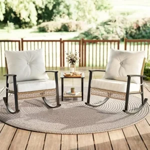 3 Piece Patio Furniture Set, Outdoor Rocking Chairs Set of 2 with Coffee Table, Patio Bistro Set Patio Rocking Chair Oversatio
